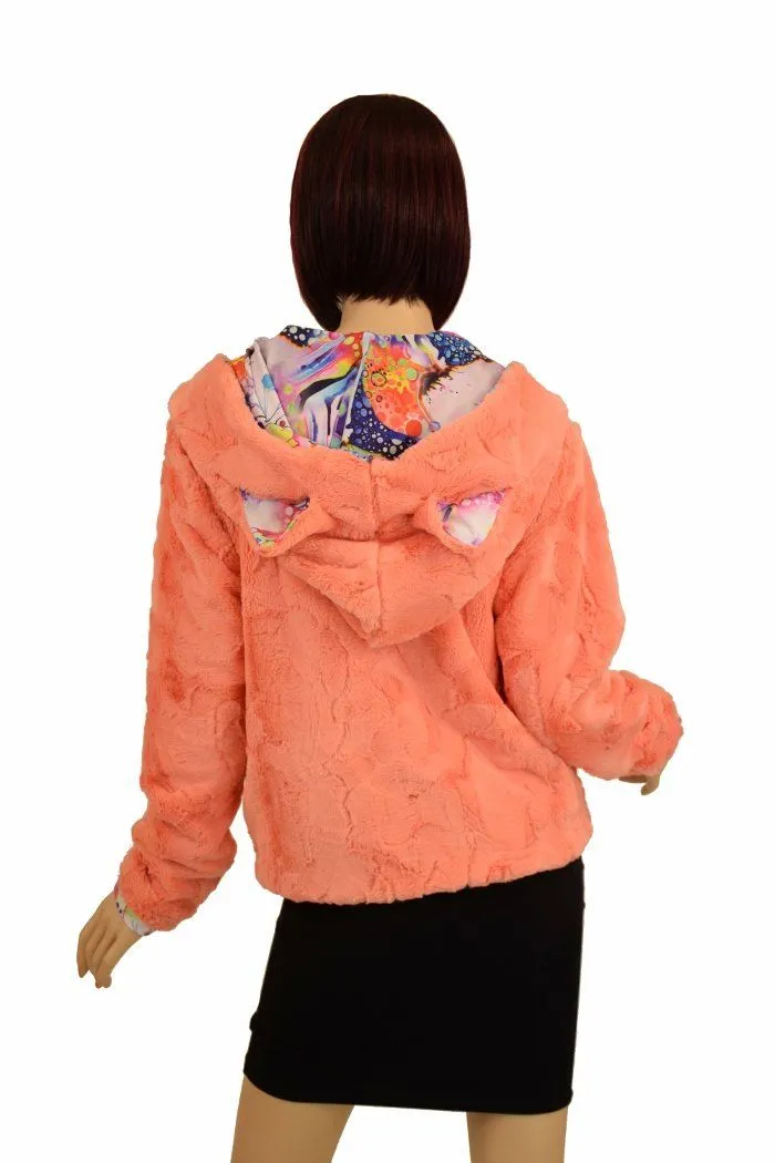 Kitty Ear Faux Fur Minky Short Jacket