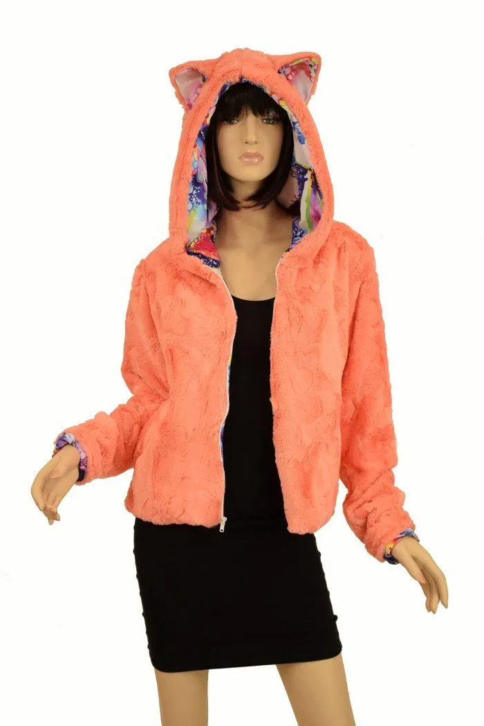 Kitty Ear Faux Fur Minky Short Jacket