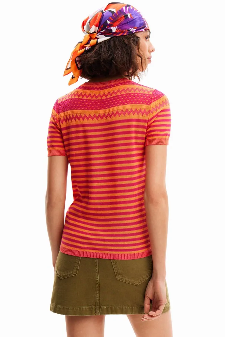 Knit Flower SS T-shirt in Orange