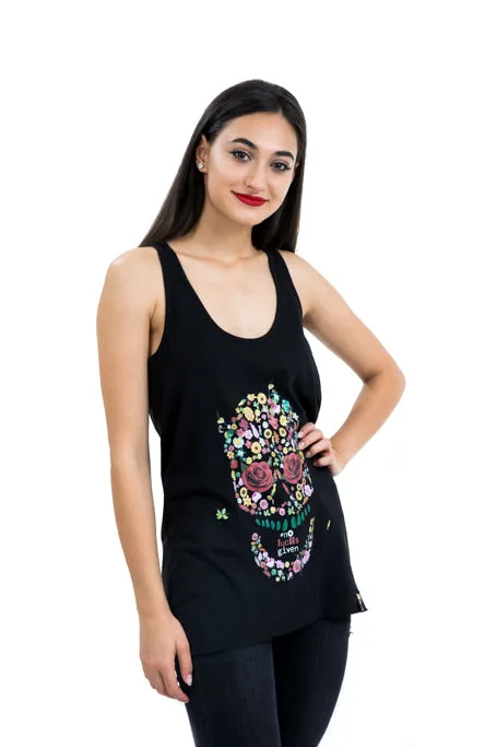 Ladies Floral Skull Tank