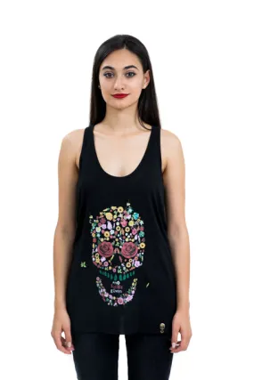 Ladies Floral Skull Tank