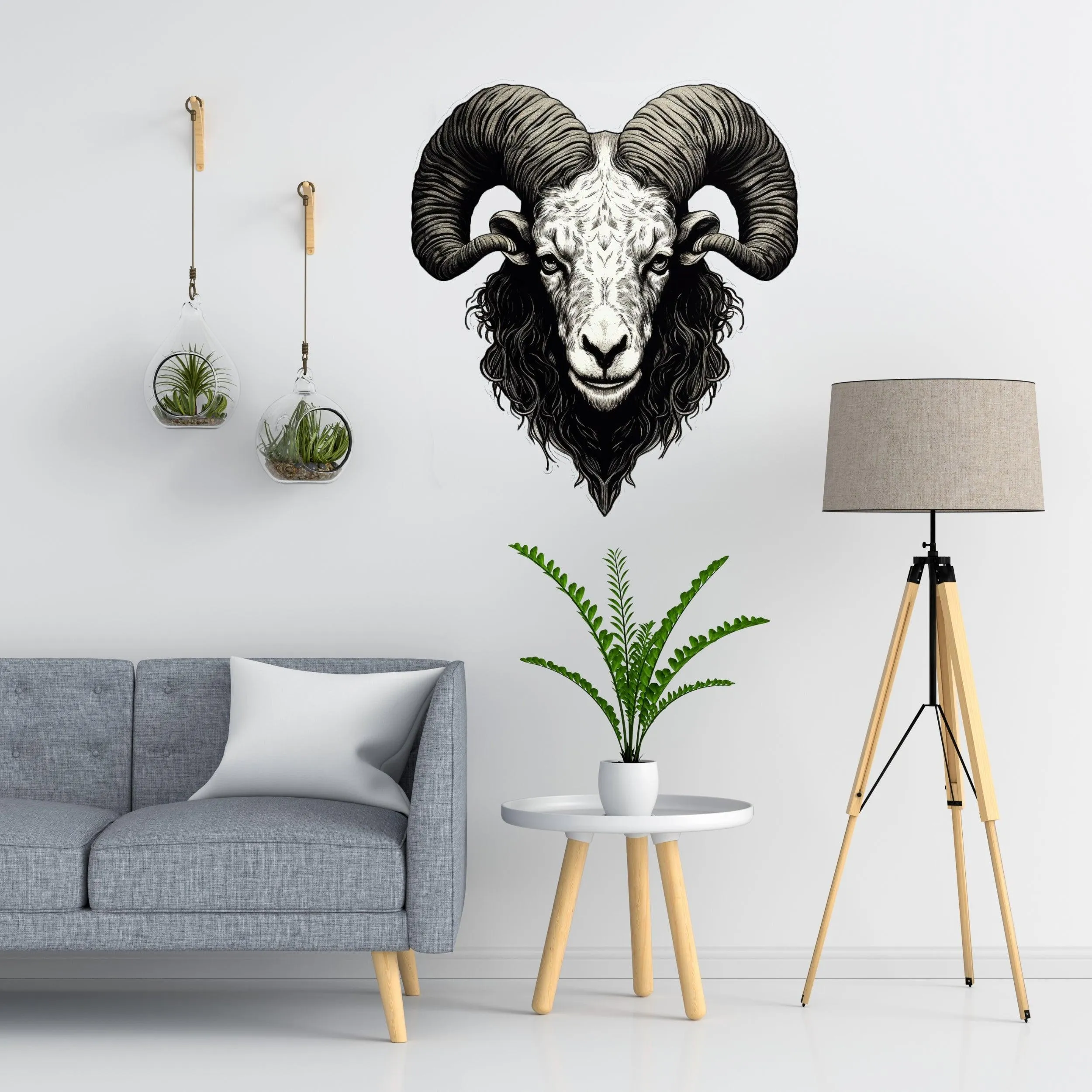 Large Ram Wall Sticker in Bold, Angular Style - Intricate Bizarre Illustration Decal