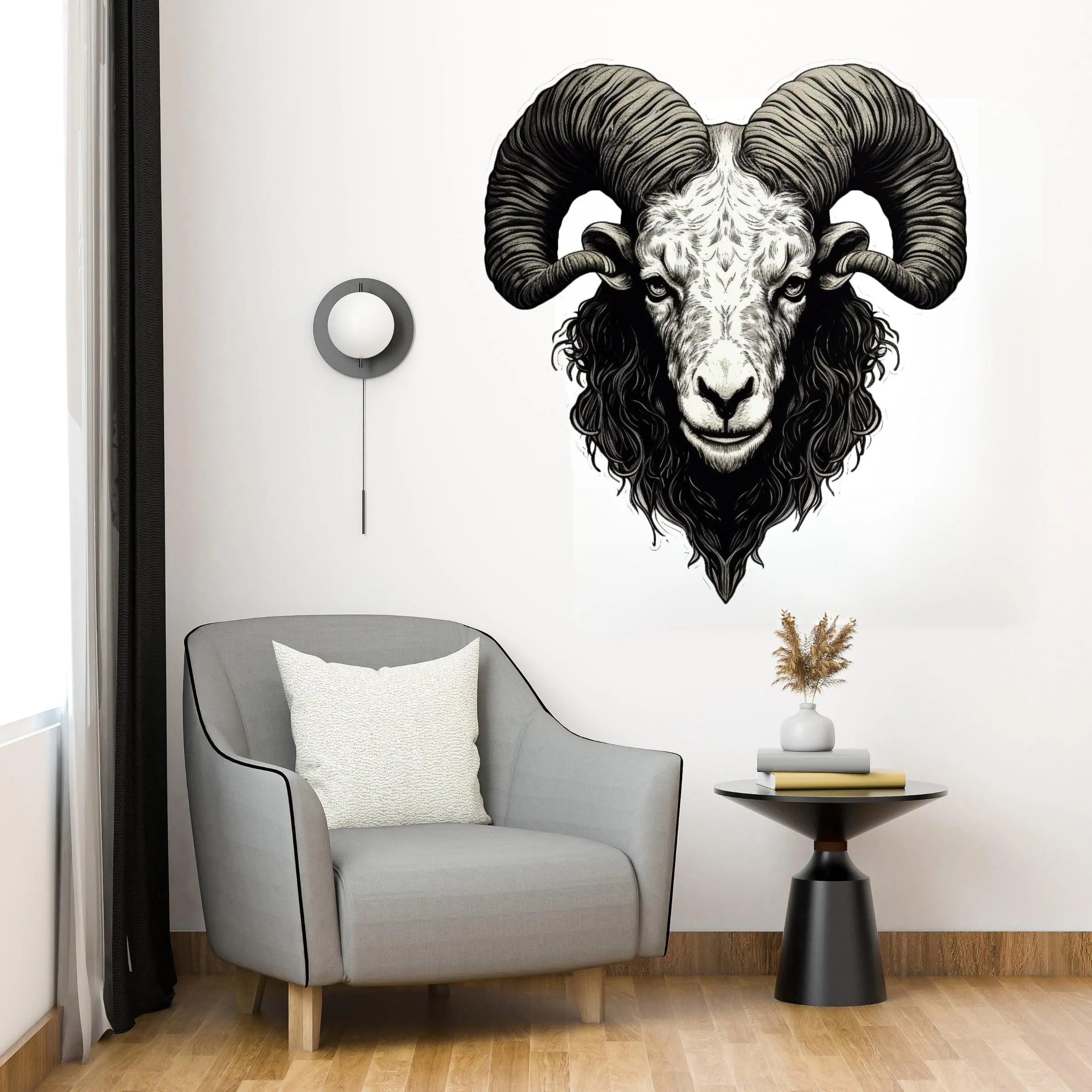 Large Ram Wall Sticker in Bold, Angular Style - Intricate Bizarre Illustration Decal