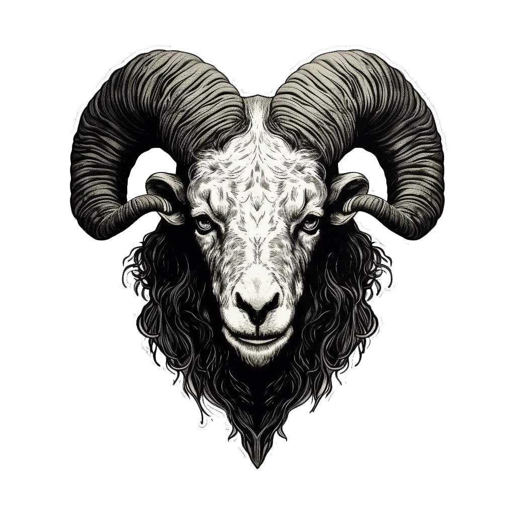 Large Ram Wall Sticker in Bold, Angular Style - Intricate Bizarre Illustration Decal