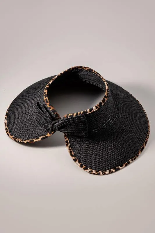 Leopard Patchwork Bow Wide Brim Straw Hat