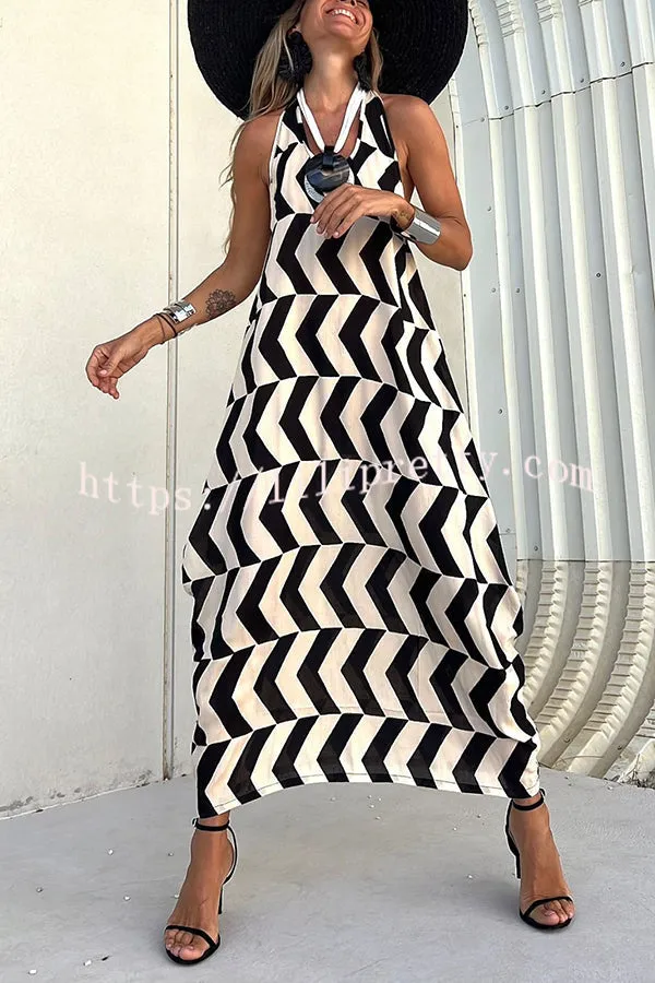 Lilipretty® Sunny Lady Ethnic Unique Print Lantern Cut Tank Maxi Dress