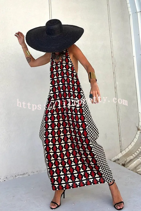 Lilipretty® Sunny Lady Ethnic Unique Print Lantern Cut Tank Maxi Dress