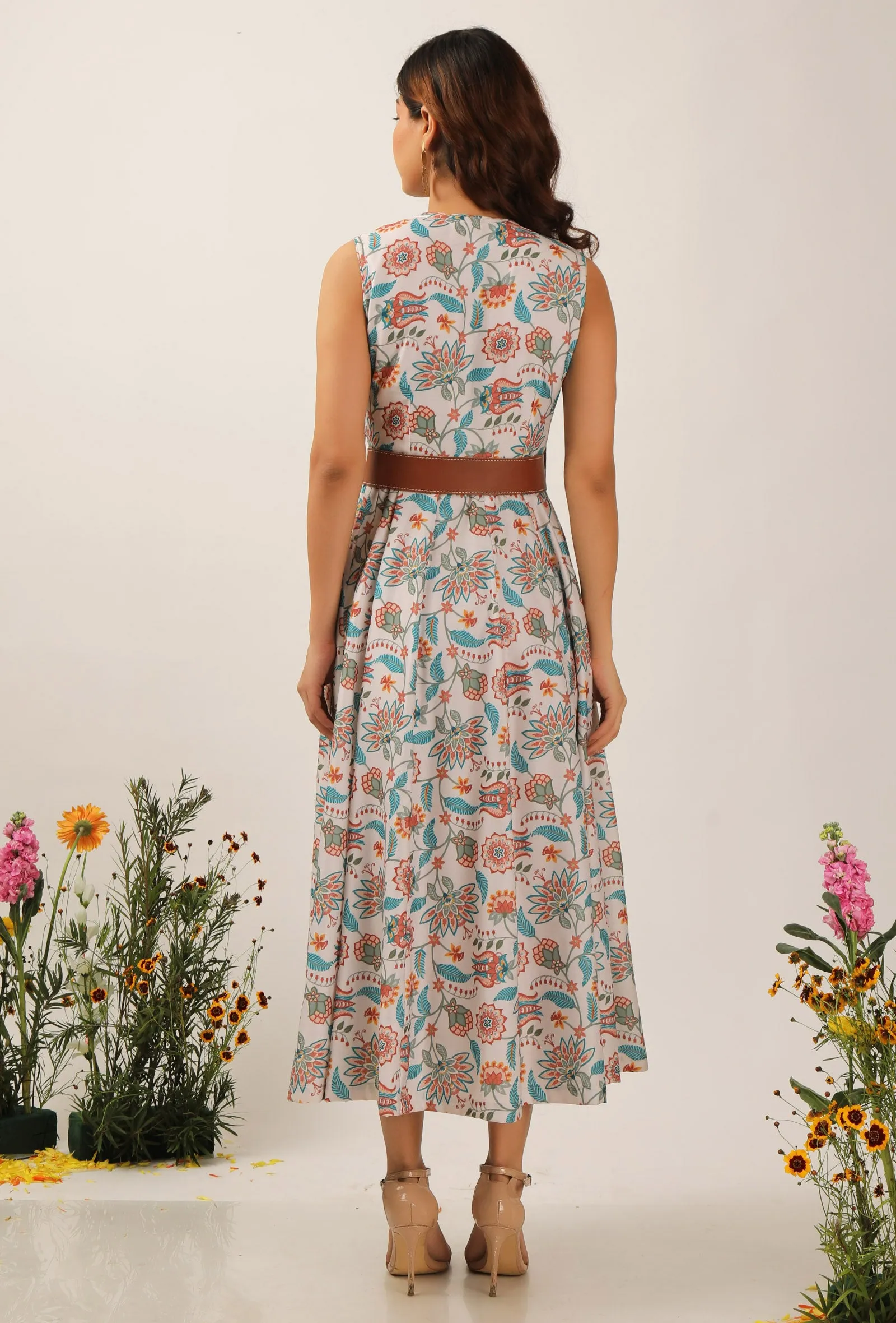 Lilybeth Floral Chintz Kalidar Long Dress With Belt