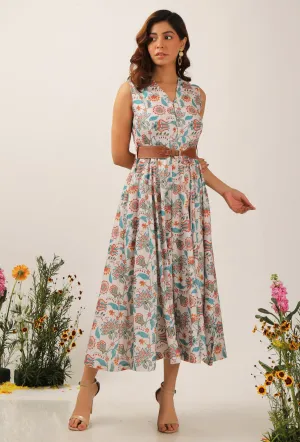 Lilybeth Floral Chintz Kalidar Long Dress With Belt