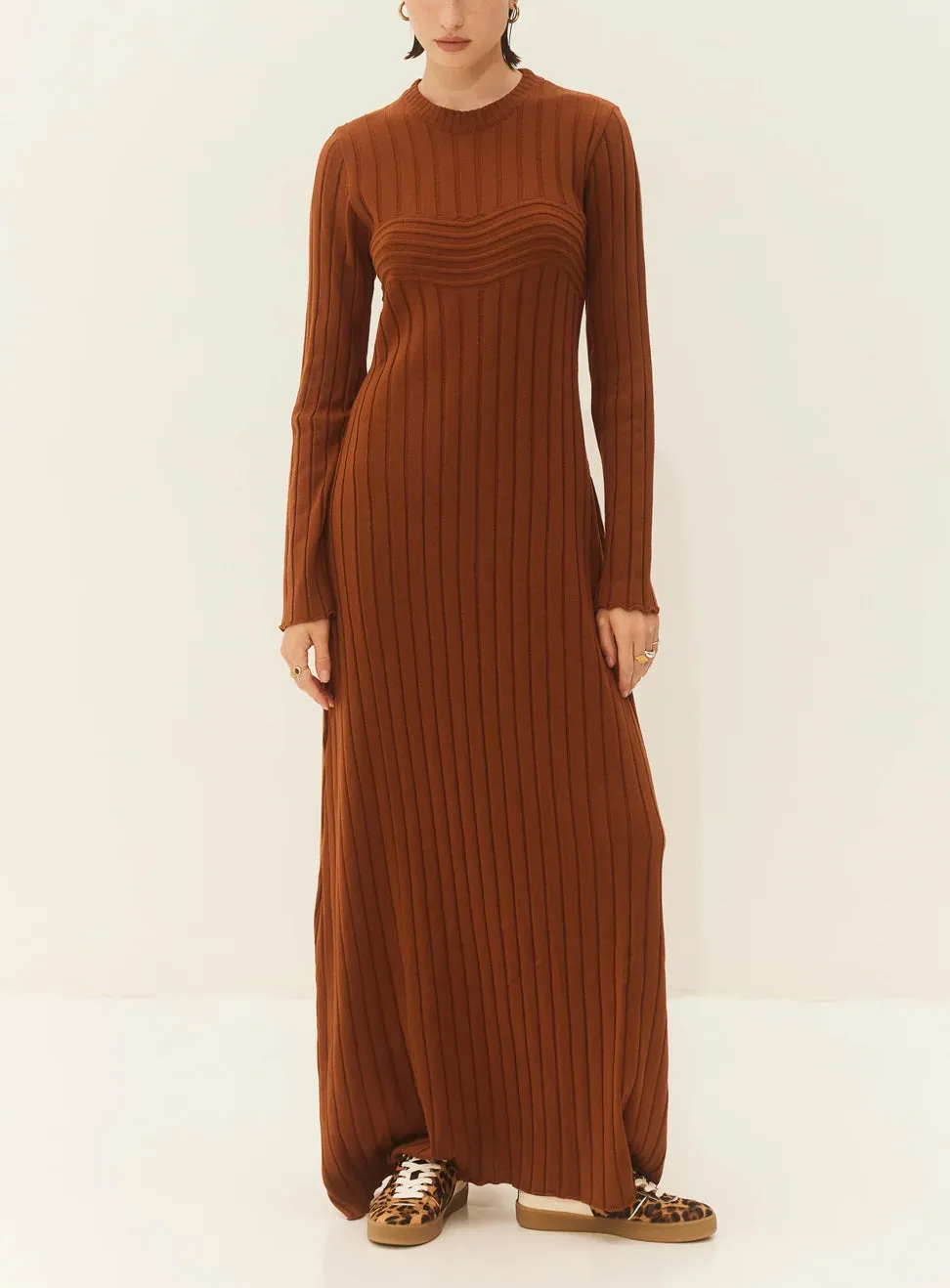 LONG KNIT DRESS "ALAMA" CHOCOLATE