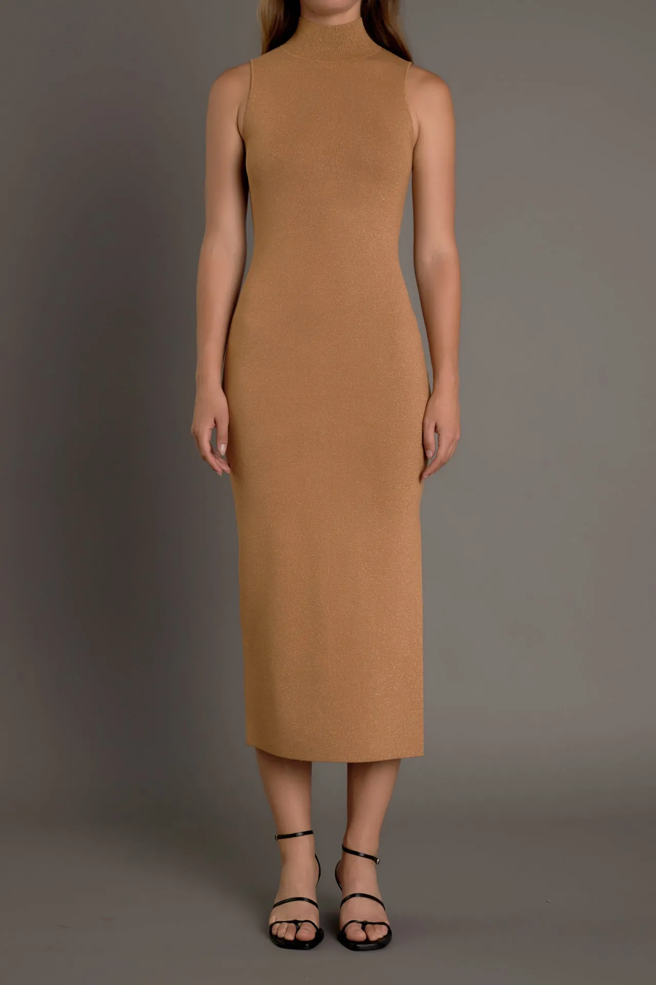 Lurex High Neck Midi Dress