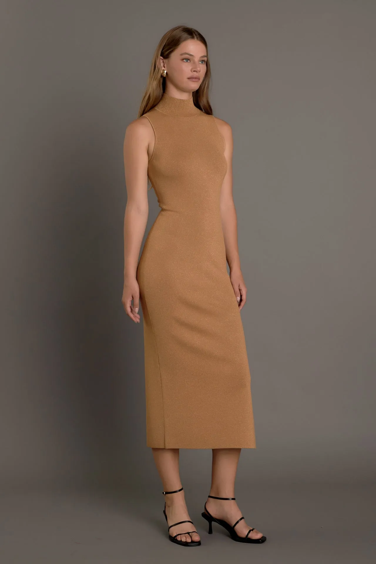 Lurex High Neck Midi Dress