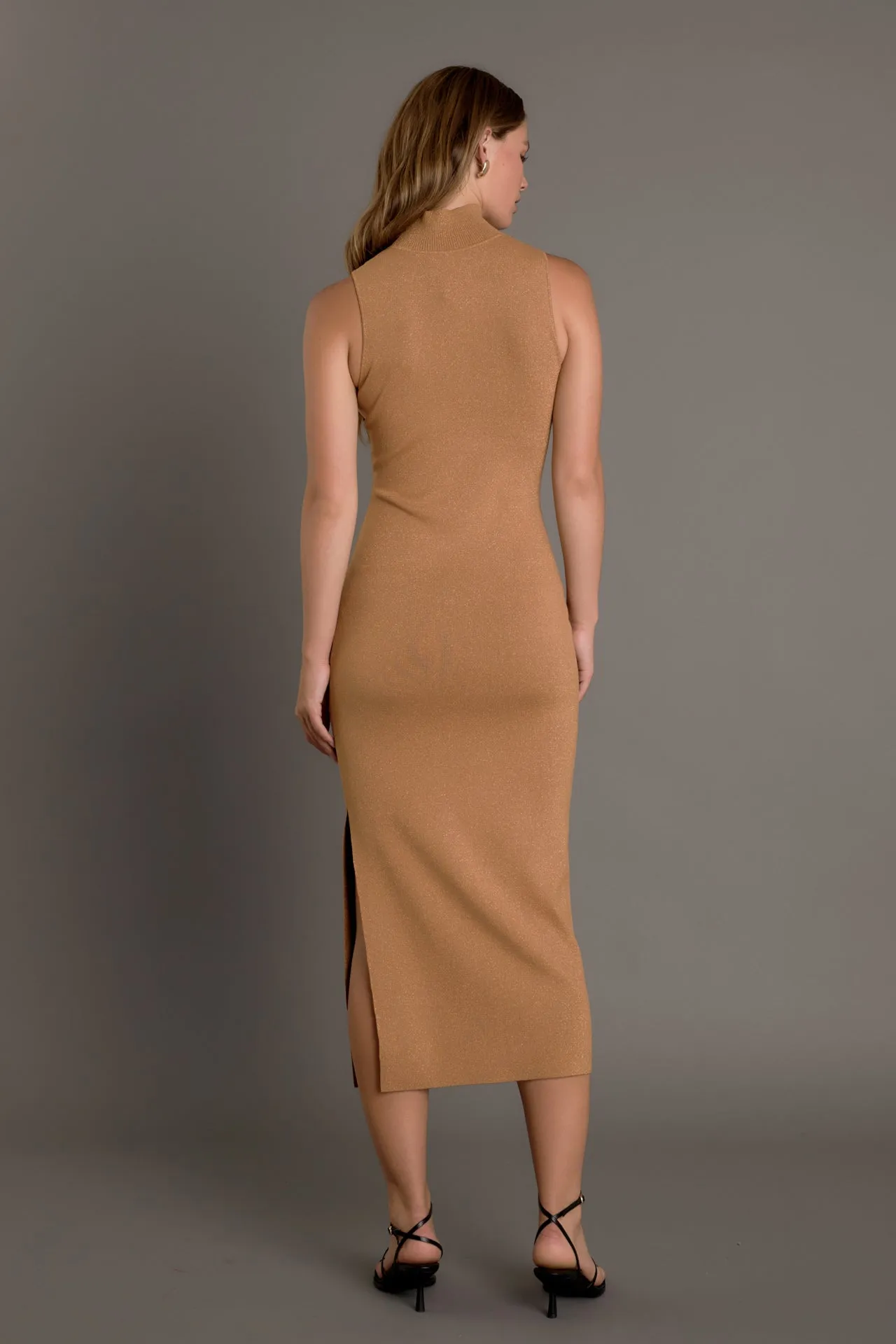 Lurex High Neck Midi Dress