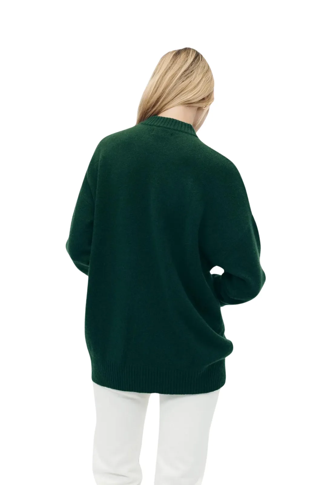 Luxe Cashmere Oversized Crewneck Sweater, Dark Green