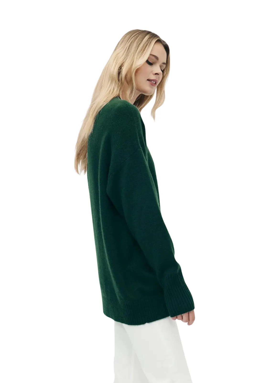 Luxe Cashmere Oversized Crewneck Sweater, Dark Green