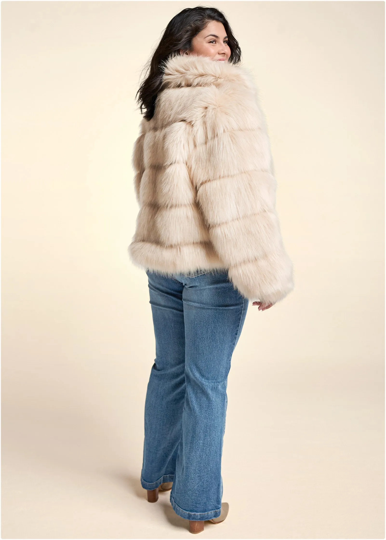 Luxe Tiered Faux Fur Coat - Light Brown