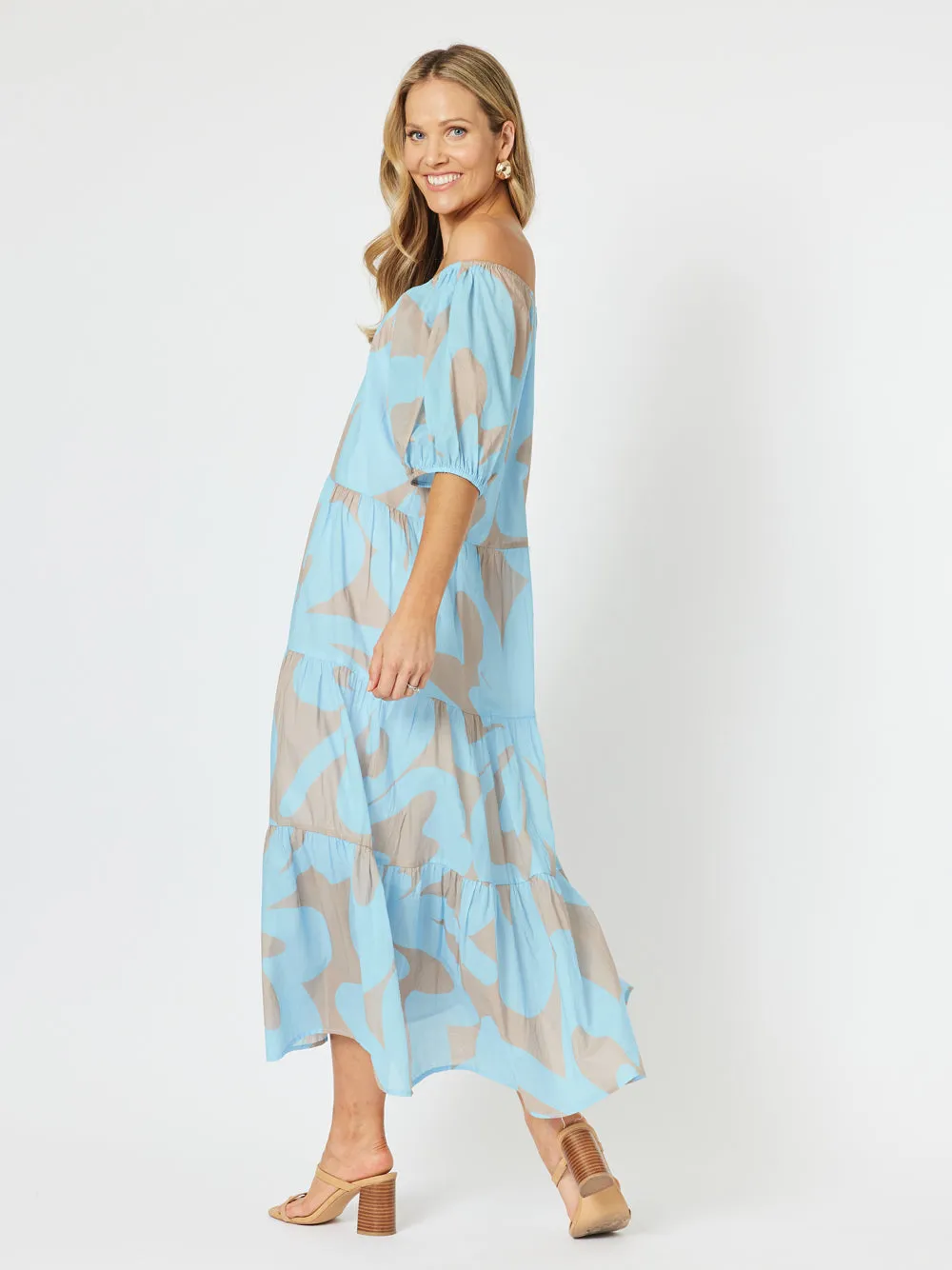 Malaba Off The Shoulder Dress - Blue