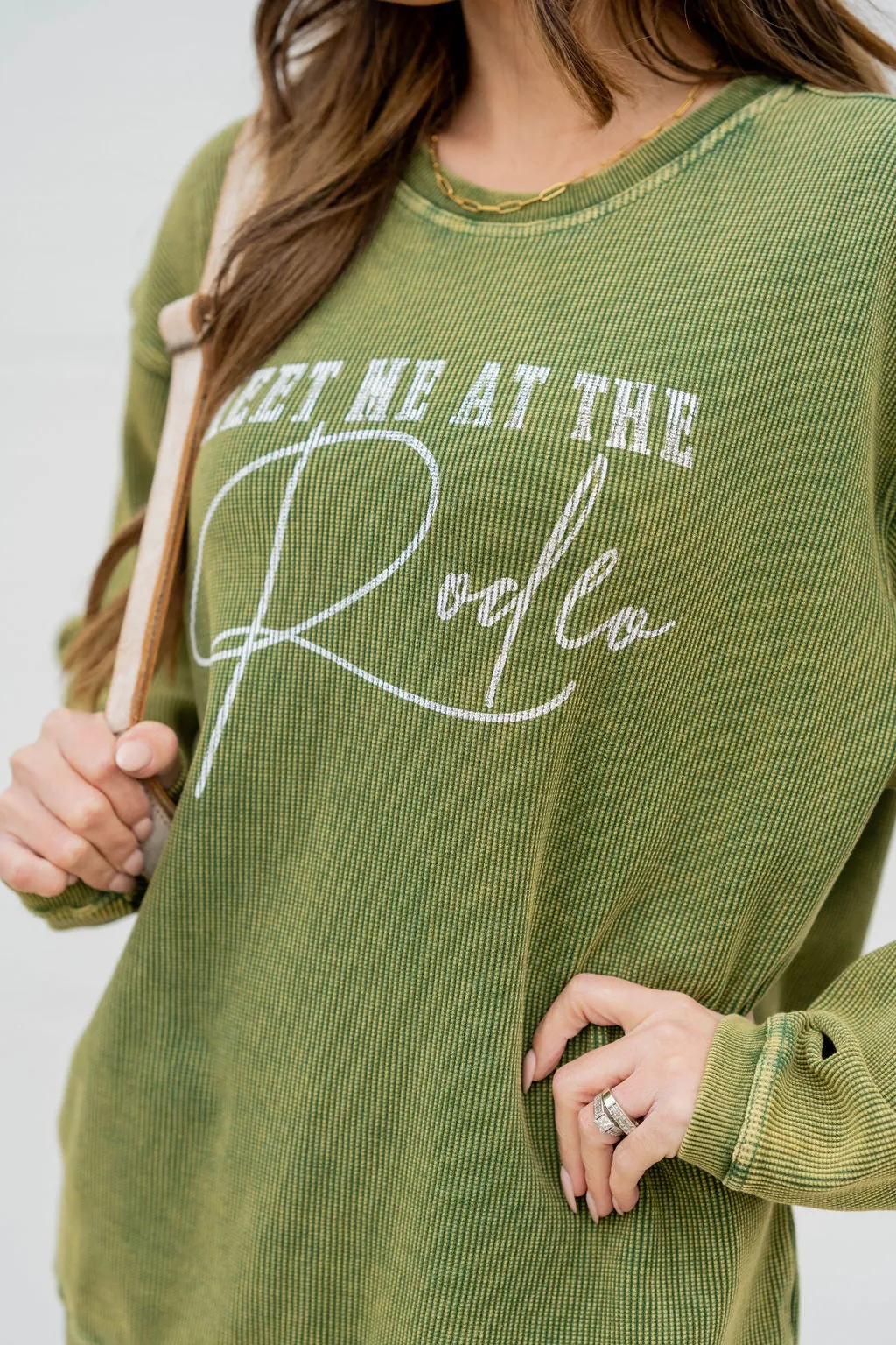 Meet Me At The Rodeo Waffled Graphic Crewneck