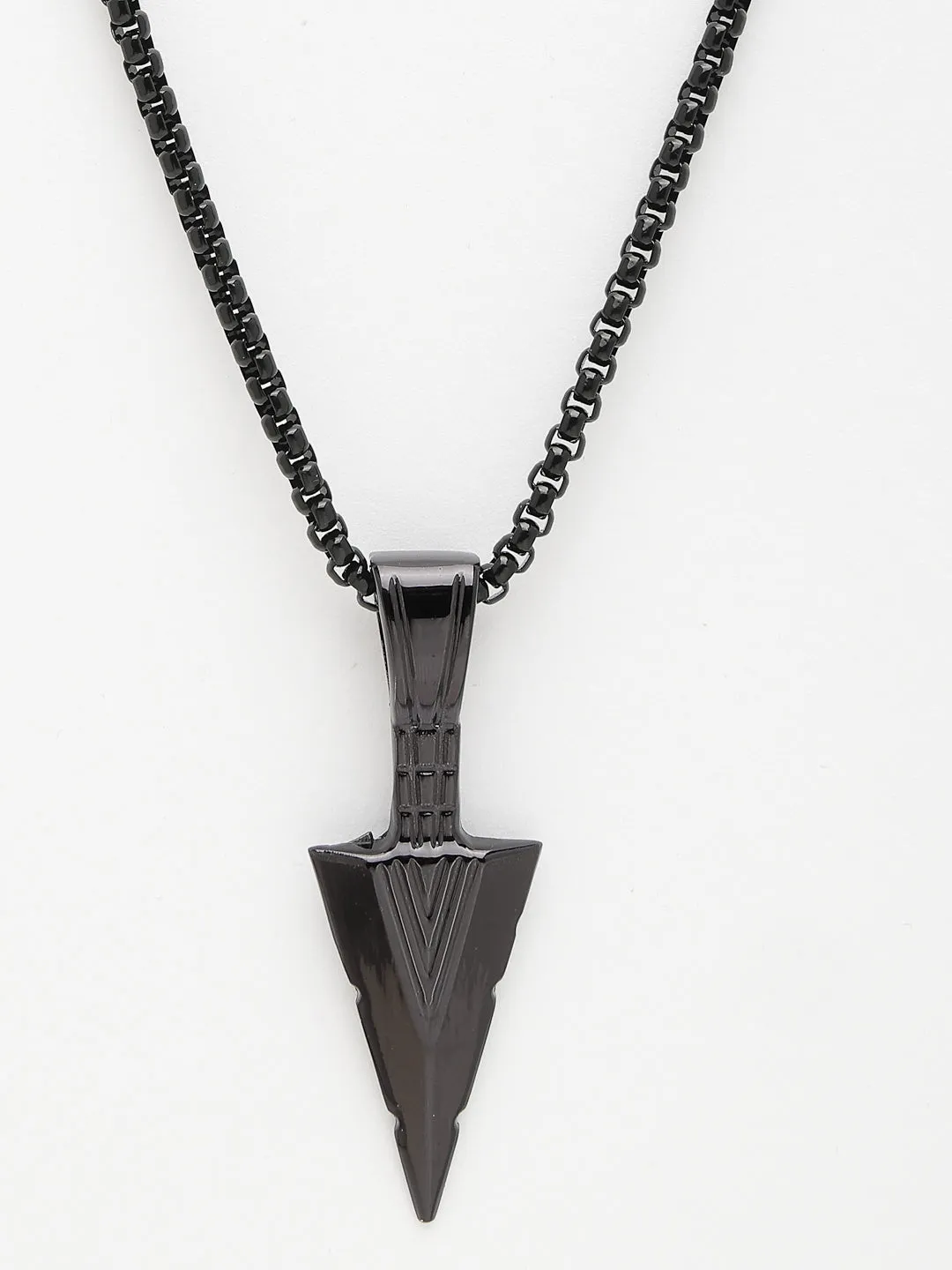 Men's Black Rhodium-Plated Arrow-Shaped Pendant With Chain - NVR