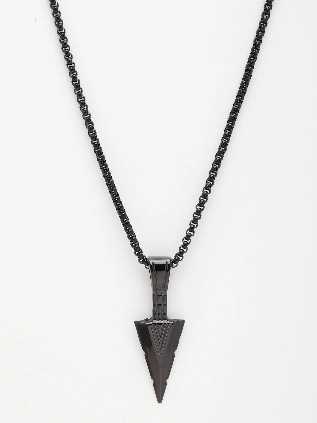 Men's Black Rhodium-Plated Arrow-Shaped Pendant With Chain - NVR