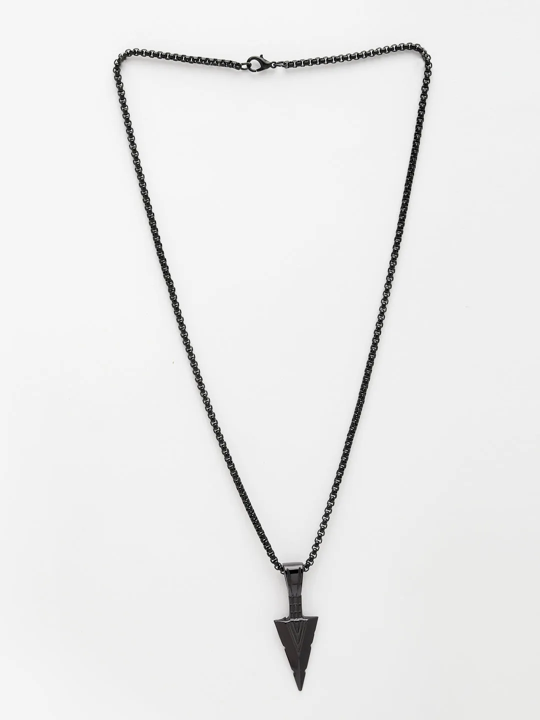 Men's Black Rhodium-Plated Arrow-Shaped Pendant With Chain - NVR