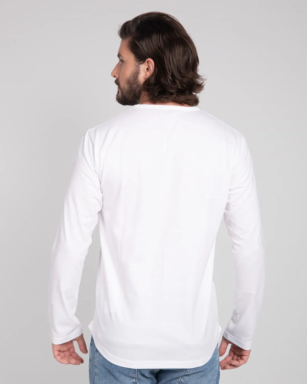 Men's Cotton Full Sleeve WHITE Henley T-Shirt by LazyChunks