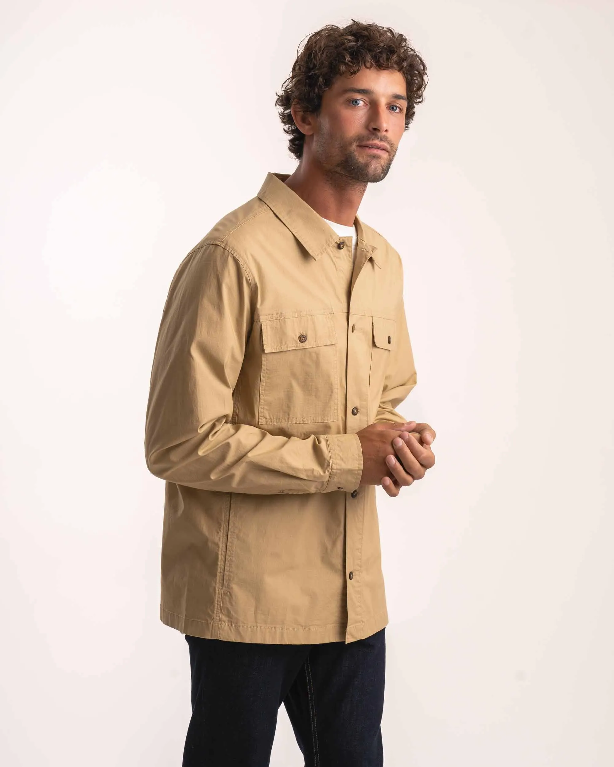 Mens Ripstop Lightweight Shacket - Stone