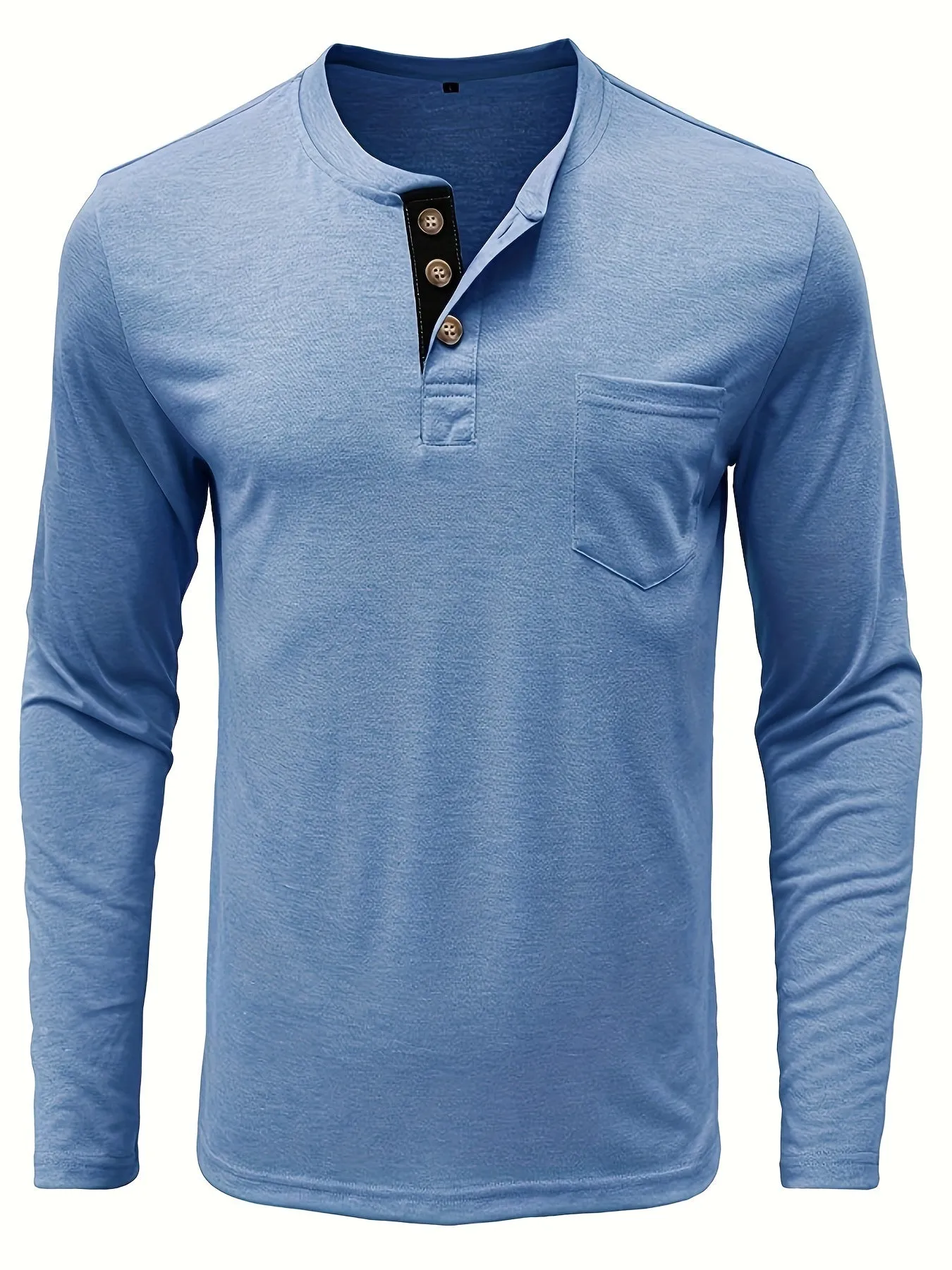 Men's Solid Color Henley T-shirt, Long Sleeve Comfy Casual Top For Autumn