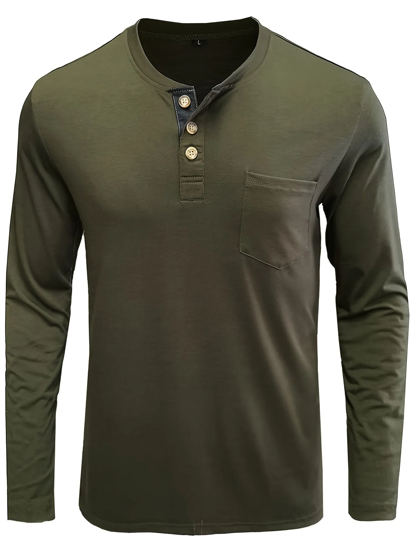 Men's Solid Color Henley T-shirt, Long Sleeve Comfy Casual Top For Autumn