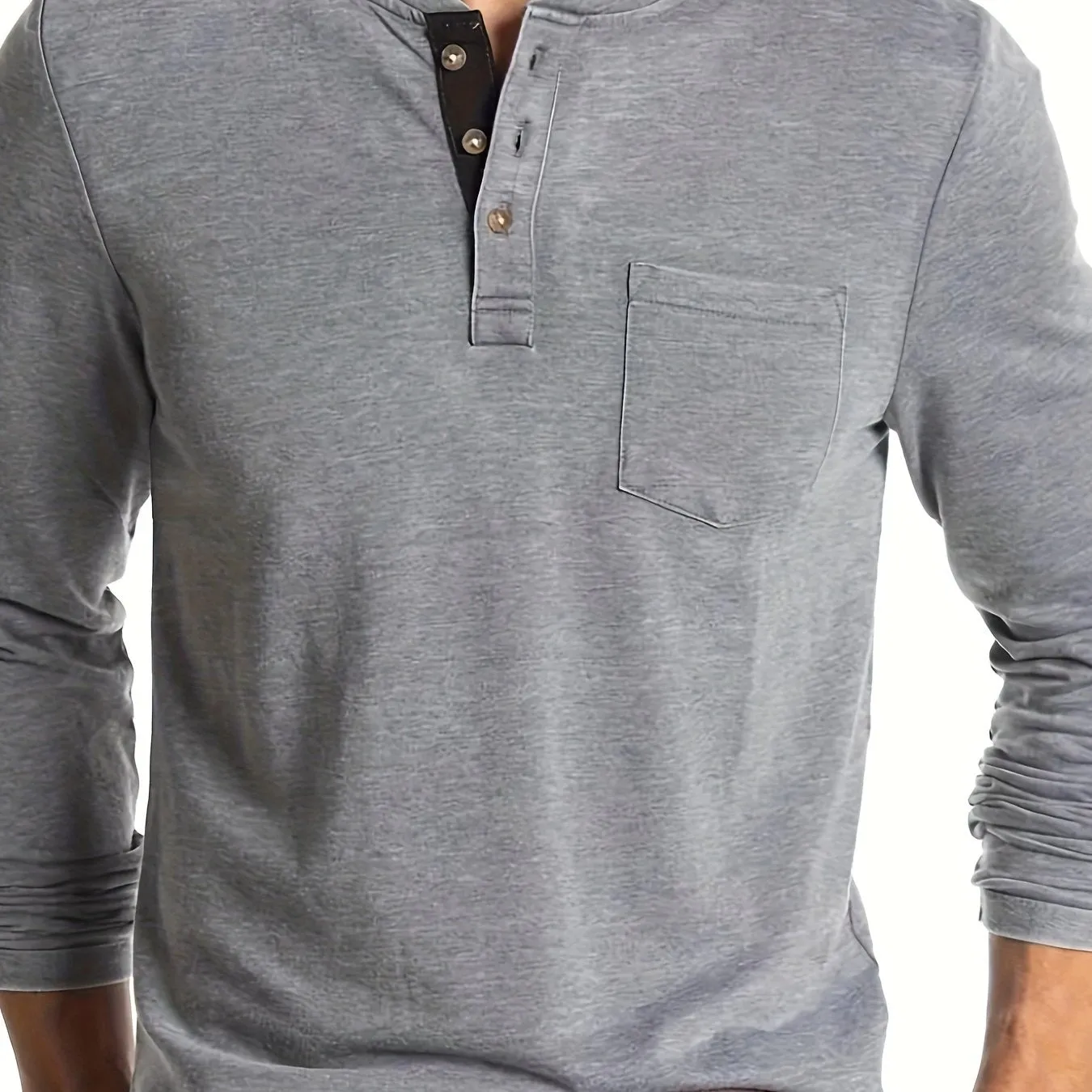 Men's Solid Color Henley T-shirt, Long Sleeve Comfy Casual Top For Autumn