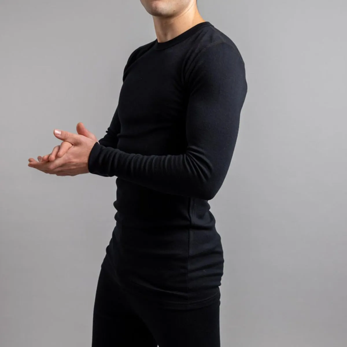 Merino Skins Unisex Long Sleeve Crew Neck - Black