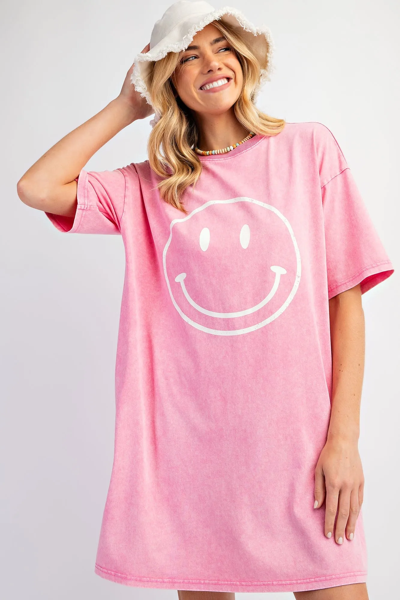 Mia Short Sleeve Happy Face Mineral Washed Cotton Dress *FINAL SALE