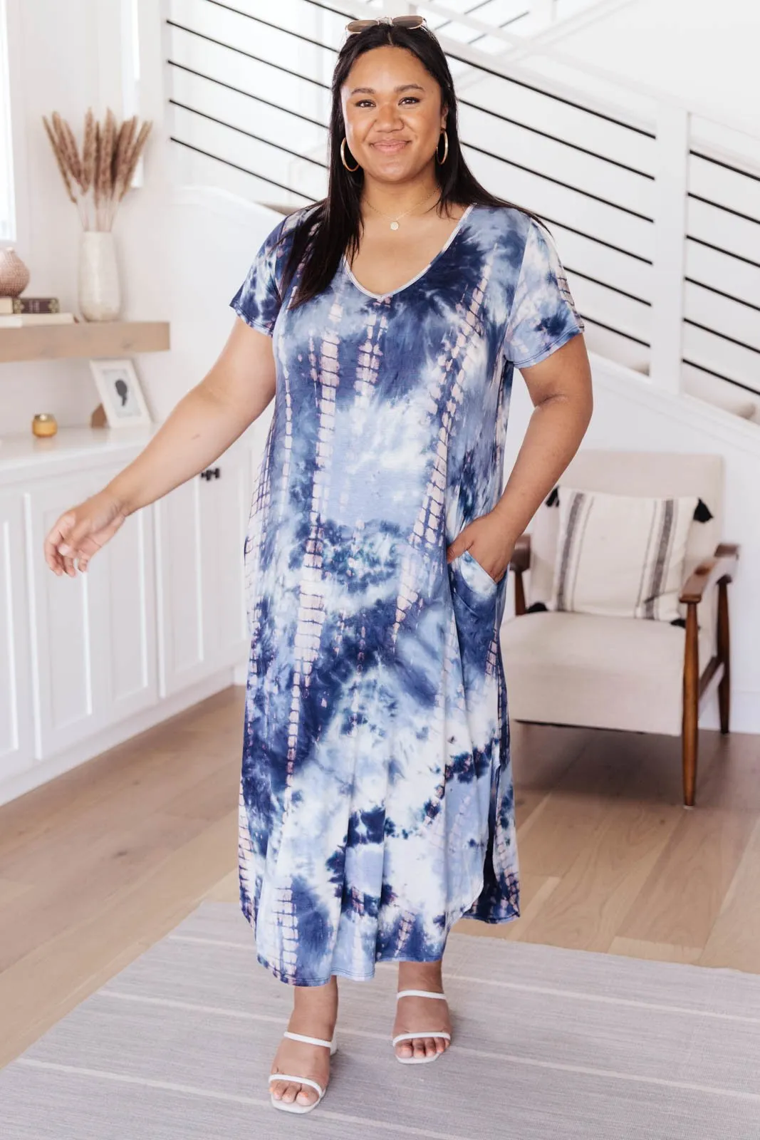 Miami Beach Tie Dye Maxi Dress In Navy