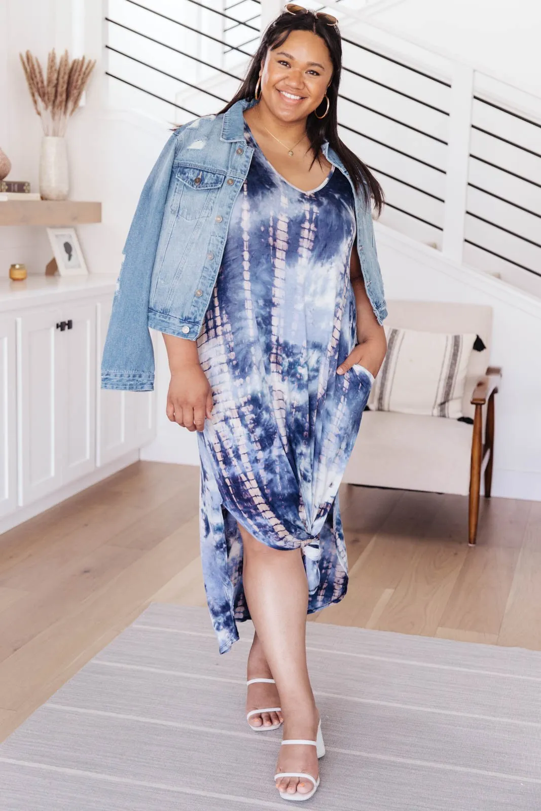 Miami Beach Tie Dye Maxi Dress In Navy