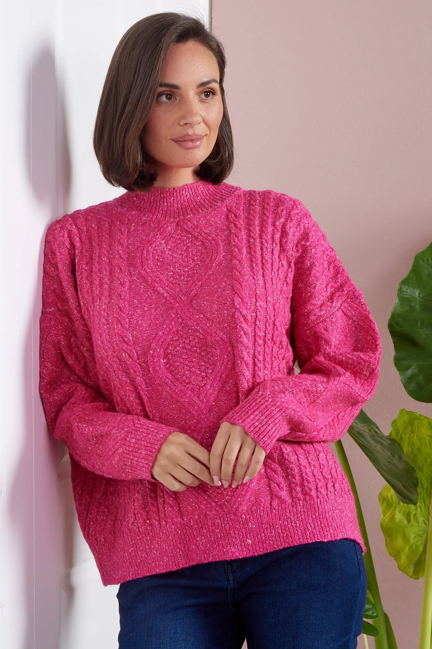 Miranda Cable Knit Jumper - Hot Pink