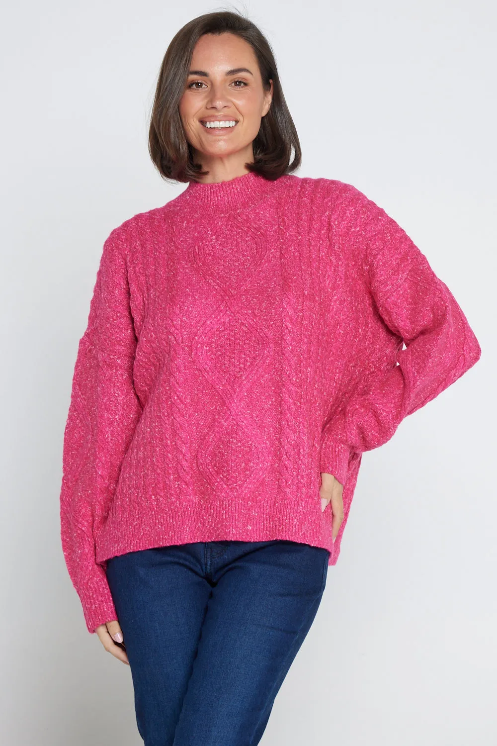 Miranda Cable Knit Jumper - Hot Pink