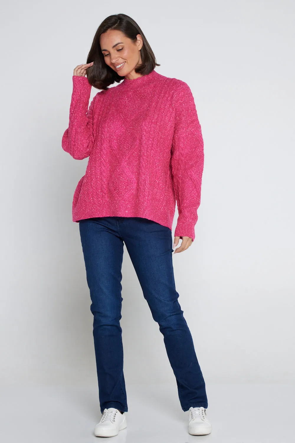 Miranda Cable Knit Jumper - Hot Pink