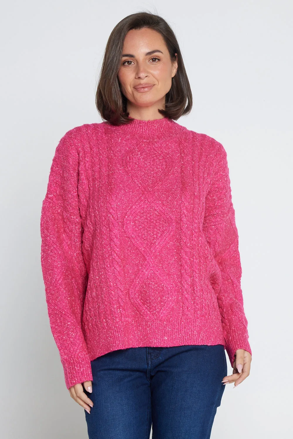 Miranda Cable Knit Jumper - Hot Pink