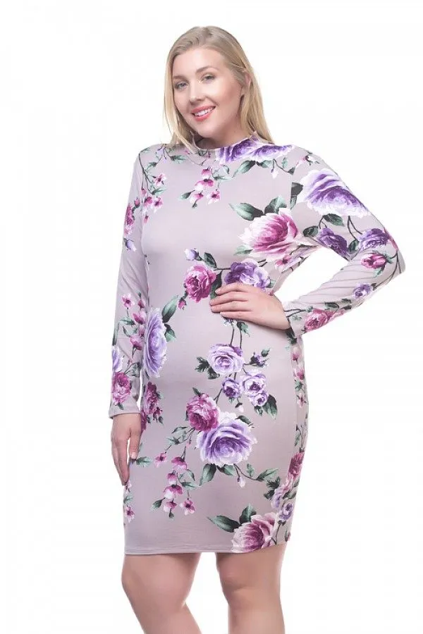 Mock Neck Floral Dress