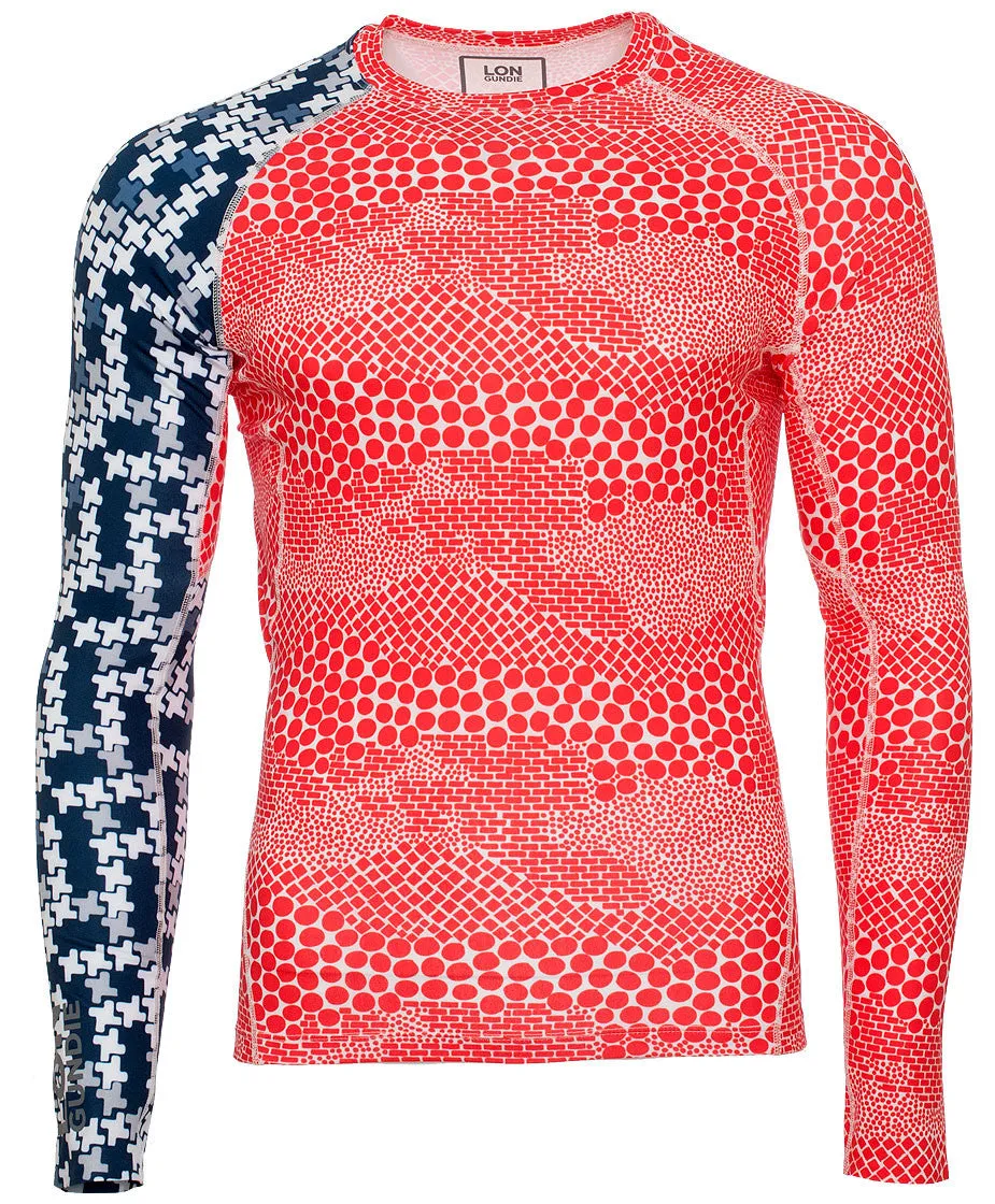 M's Crew Neck Rash Guard - Dune Red Indie Navy