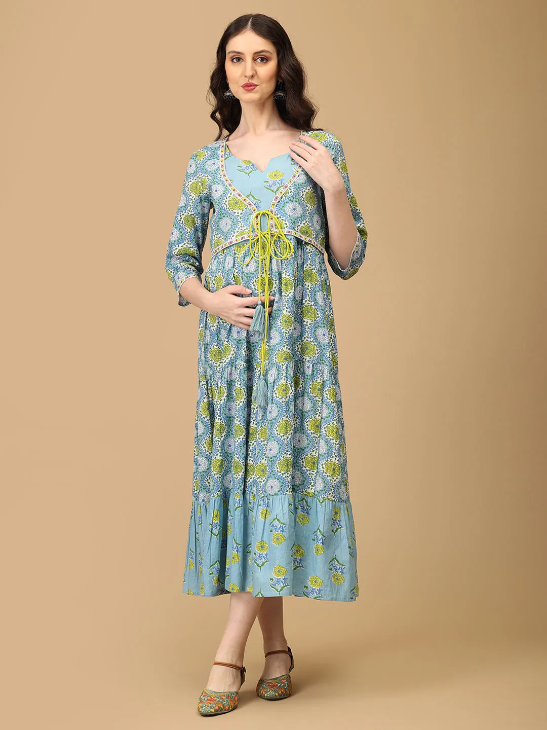 Neelambari Maternity and Nursing Maxi Kurti Dress