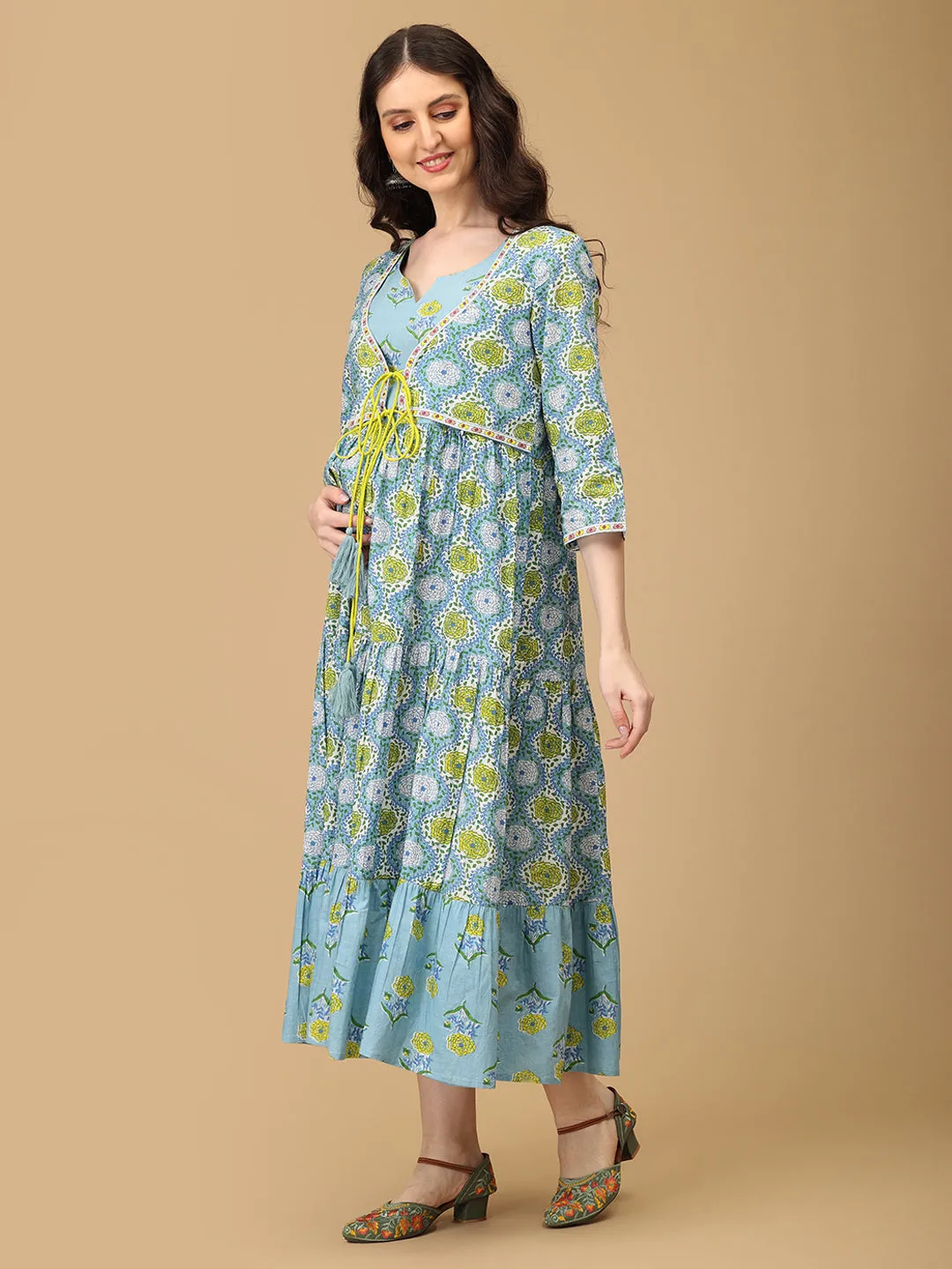 Neelambari Maternity and Nursing Maxi Kurti Dress