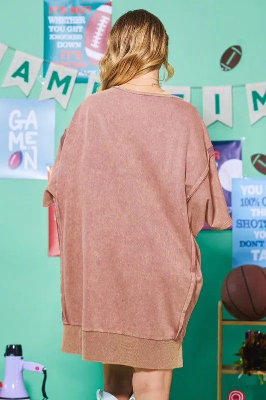 Oddi OVERSIZED Terry Knit Mini Dress with Smiley Face Print in Washed Blush