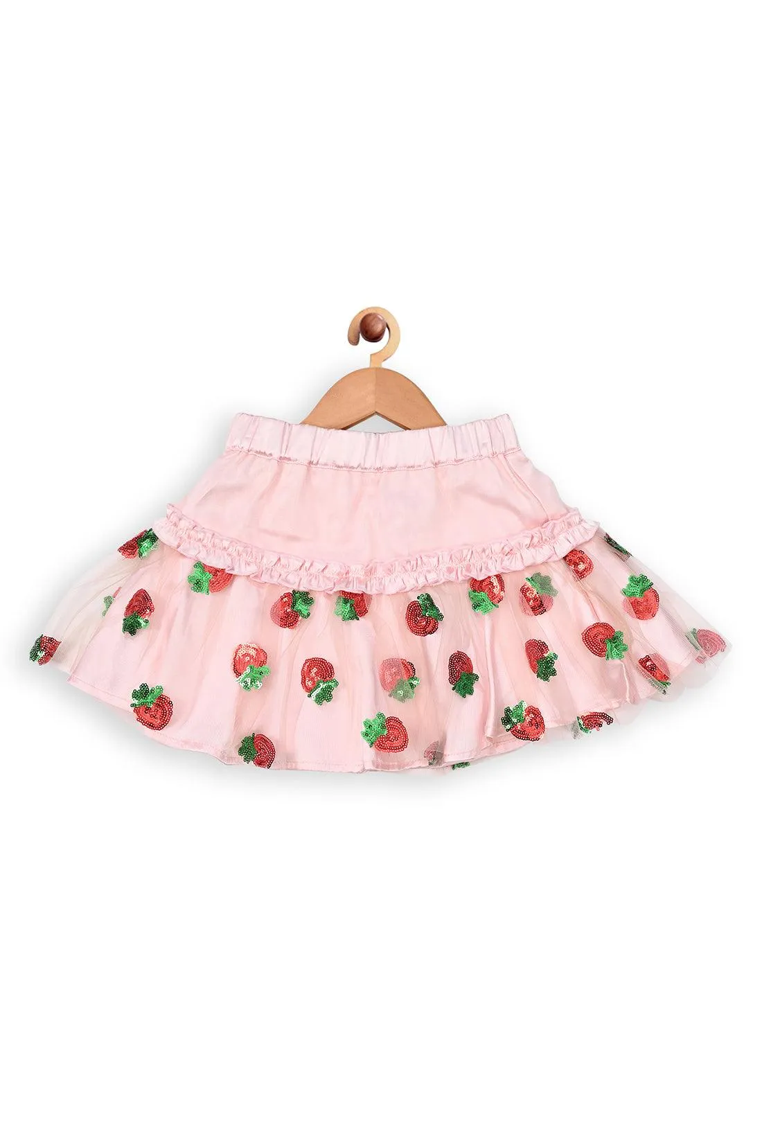 One Friday Kids Girls Pink Embroidered Sequins Skirt