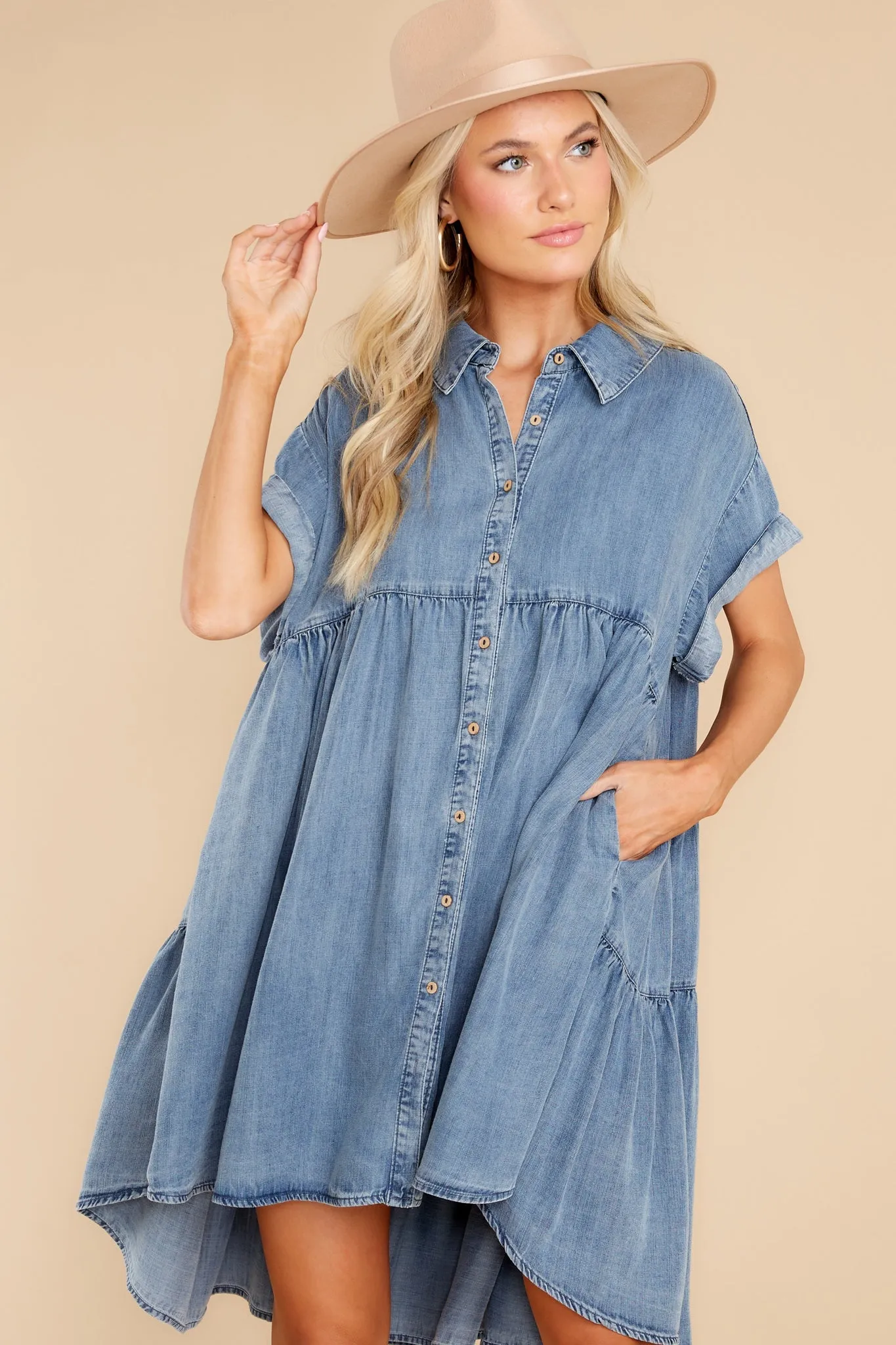 Only Way To Be Medium Wash Chambray Dress