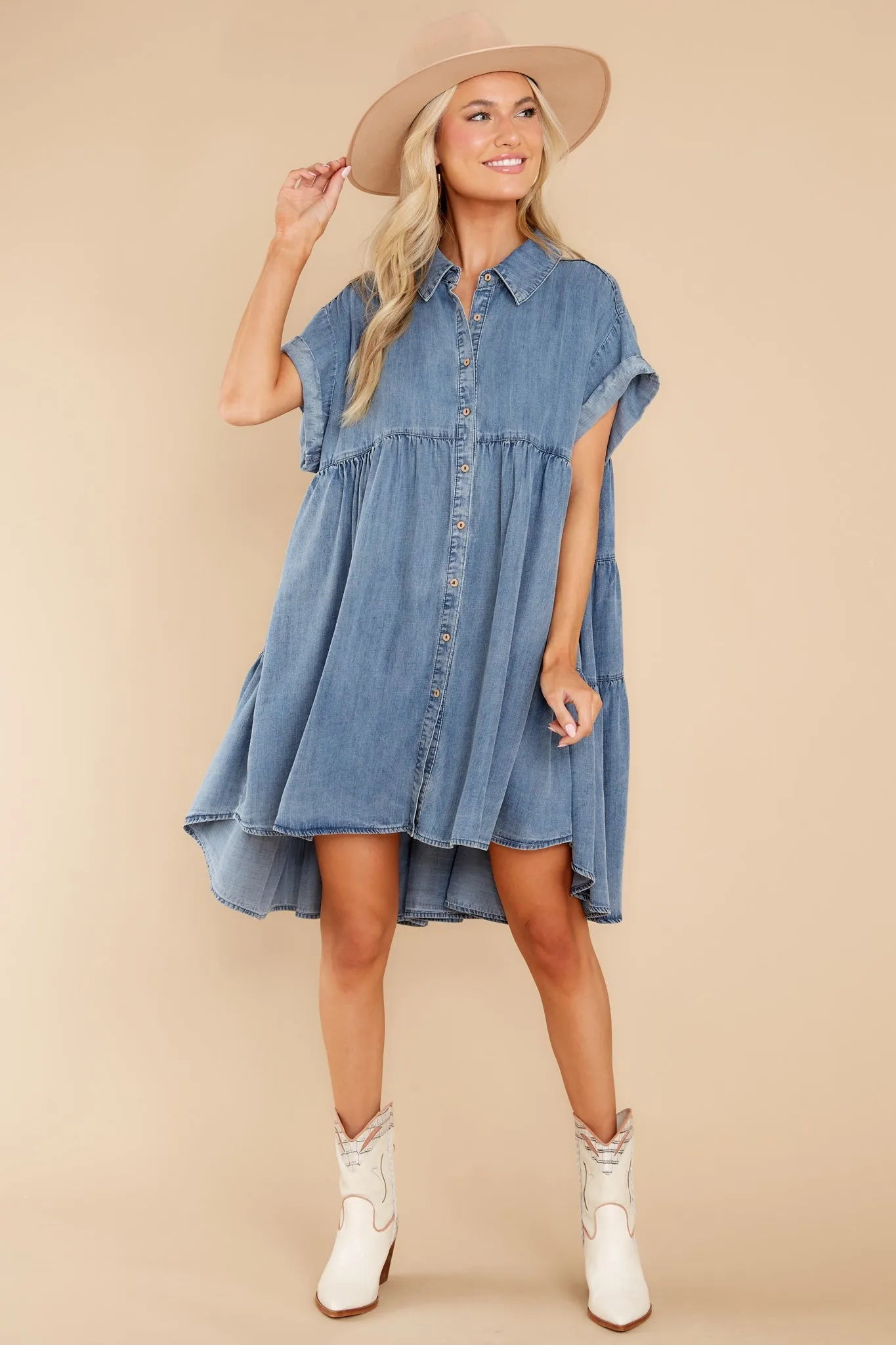 Only Way To Be Medium Wash Chambray Dress