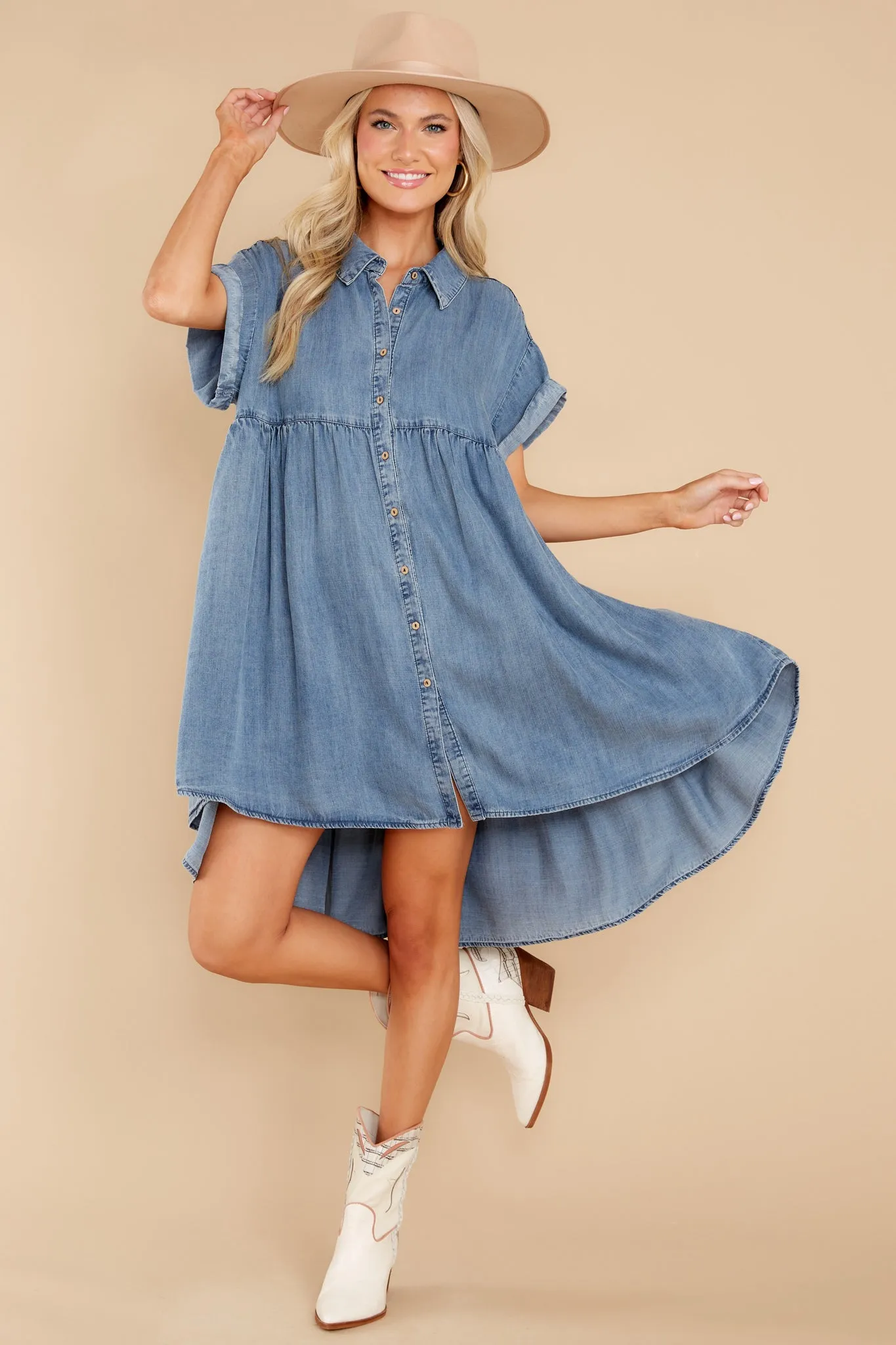 Only Way To Be Medium Wash Chambray Dress