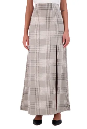 Ookie & Lala Plaid knit high waisted maxi skirt with front vent