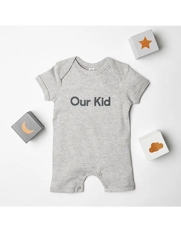 Our Kid Slogan Shortie Playsuit in Heather Grey with Anthracite slogan