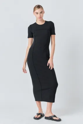 Overlock Piping Knit Maxi Dress